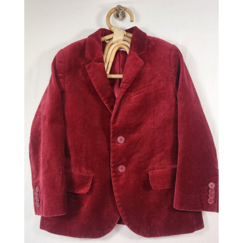 HM Boys Burgundy‎ Red Velvet Blazer Jacket Size 3-4  Formal Wedding